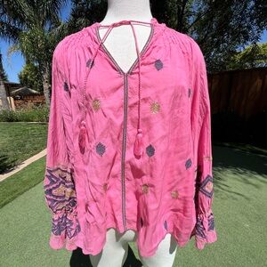 Lucky Brand Pink Ruffled Tie Front Blouse